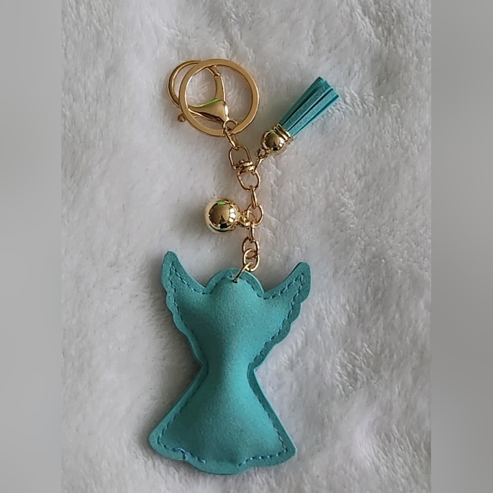 Angel Blue and Gold Rhinestone Keychain Bag Charm - Picture 3 of 3